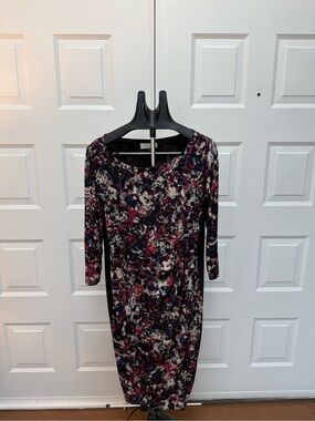 Kasper Black Midi Dress with Pink and Cream Floral Print